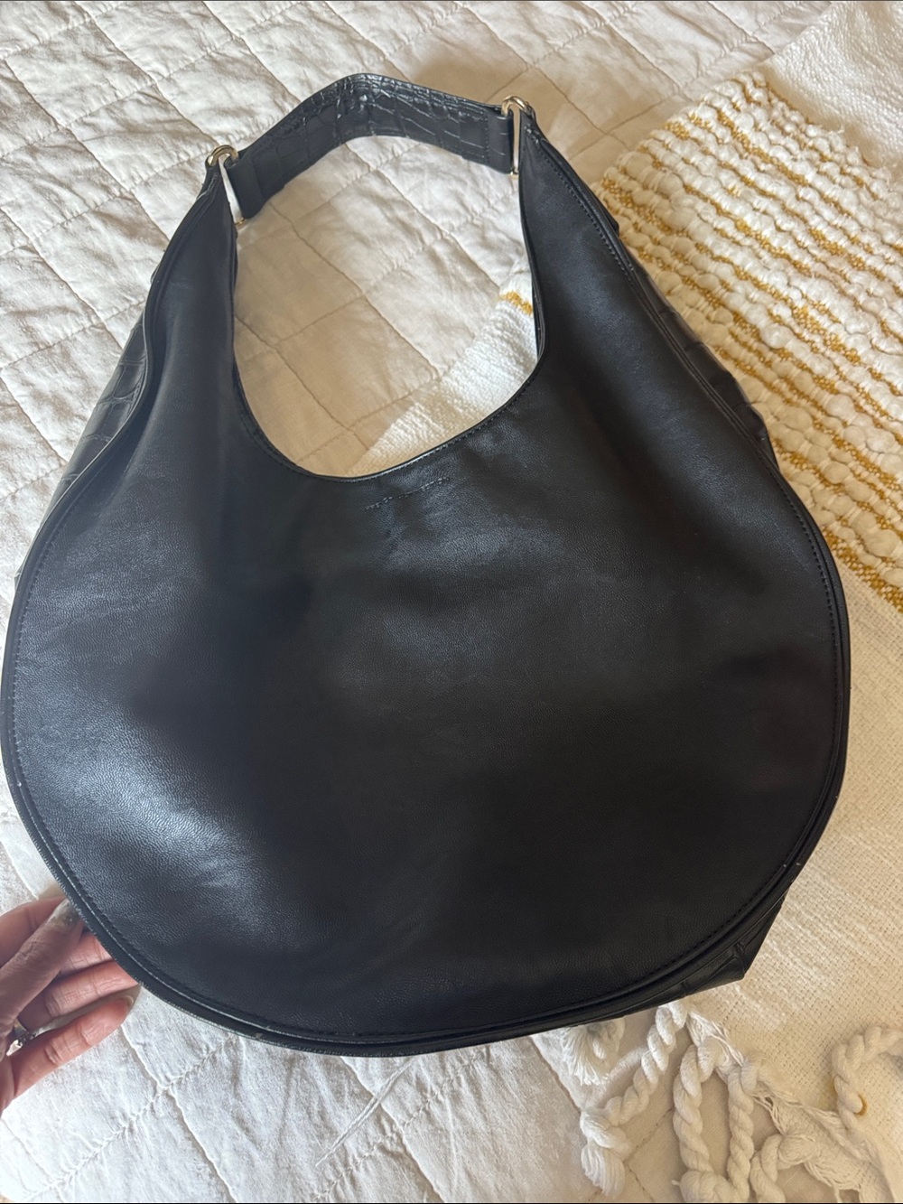 French Connection-  Black Leather Crescent Hobo Bag - Women